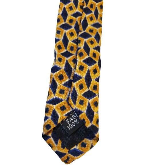Jeffery Beene Men's Necktie Yellow Blue Geometric Pattern 100% Silk 56" x 4"‎ - Picture 11 of 16